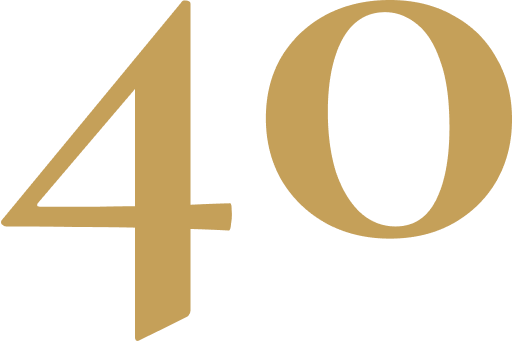 Gold number 40 on black background.